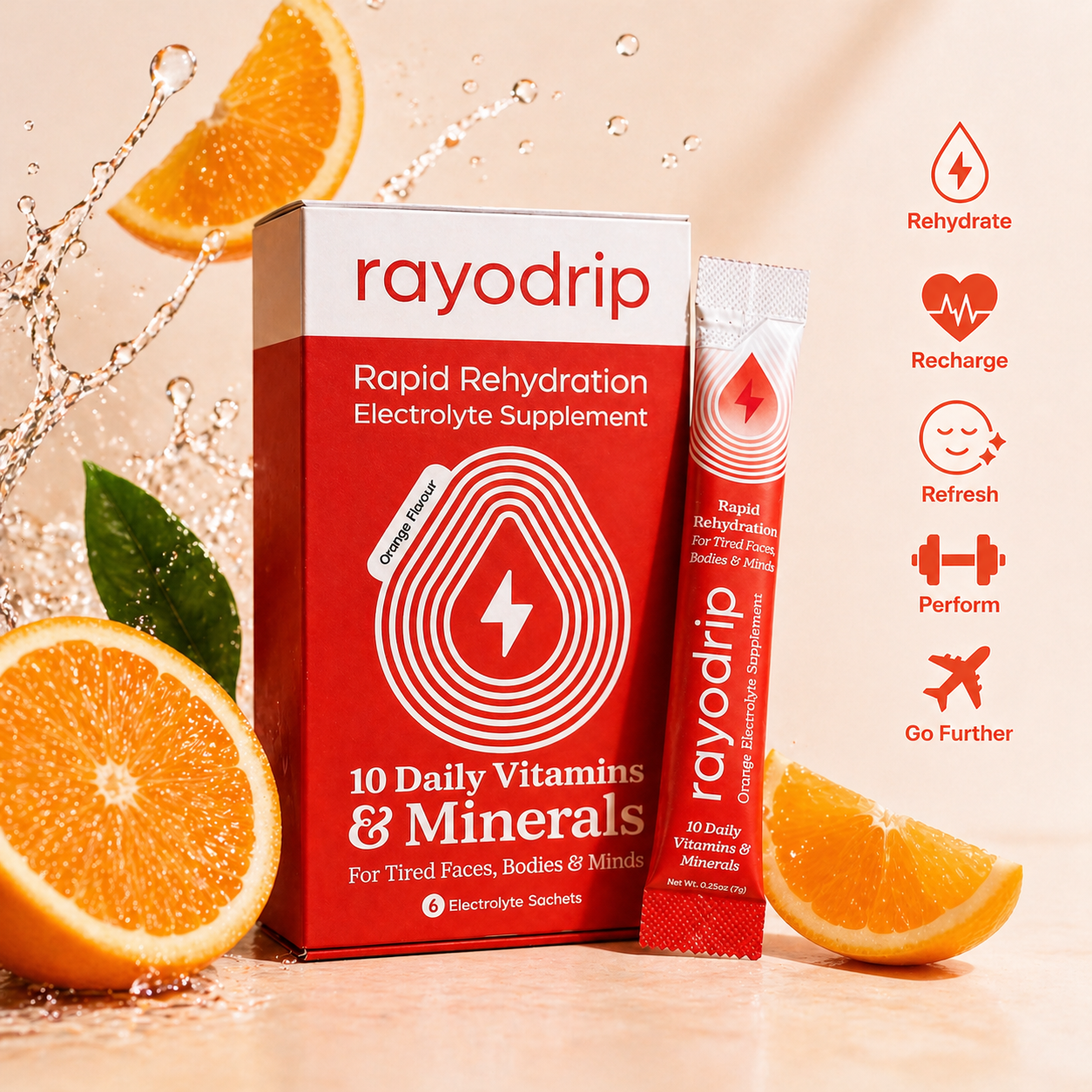RAYODRIP : ORANGE ELECTROLYTE SACHET BOX